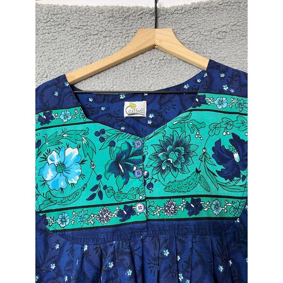 Daffodil Midi Dress 2XL Floral Pockets Blue Babydoll Retro Western Prairie XXL - Picture 2 of 13